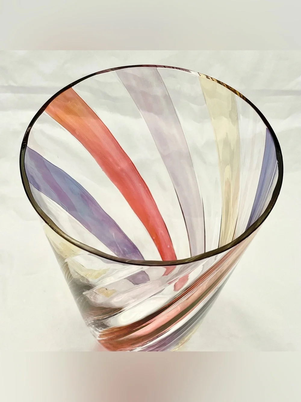 Bohemian Rainbow Swirl Art Glass Vase Czech Clear Multicolor MCM Decor